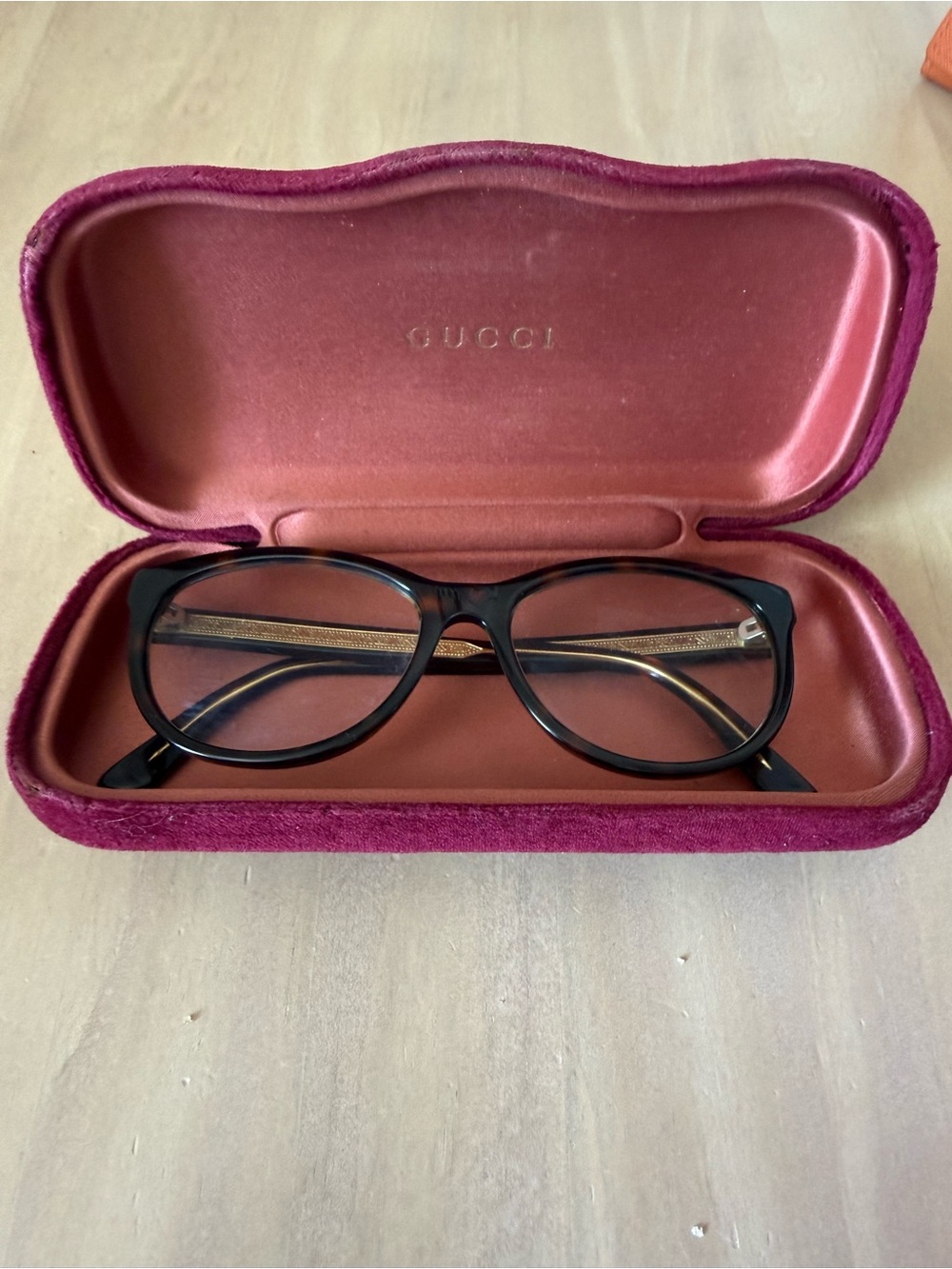 Gucci Women's Tortoise Optical Glasses with Burgundy Velvet Case